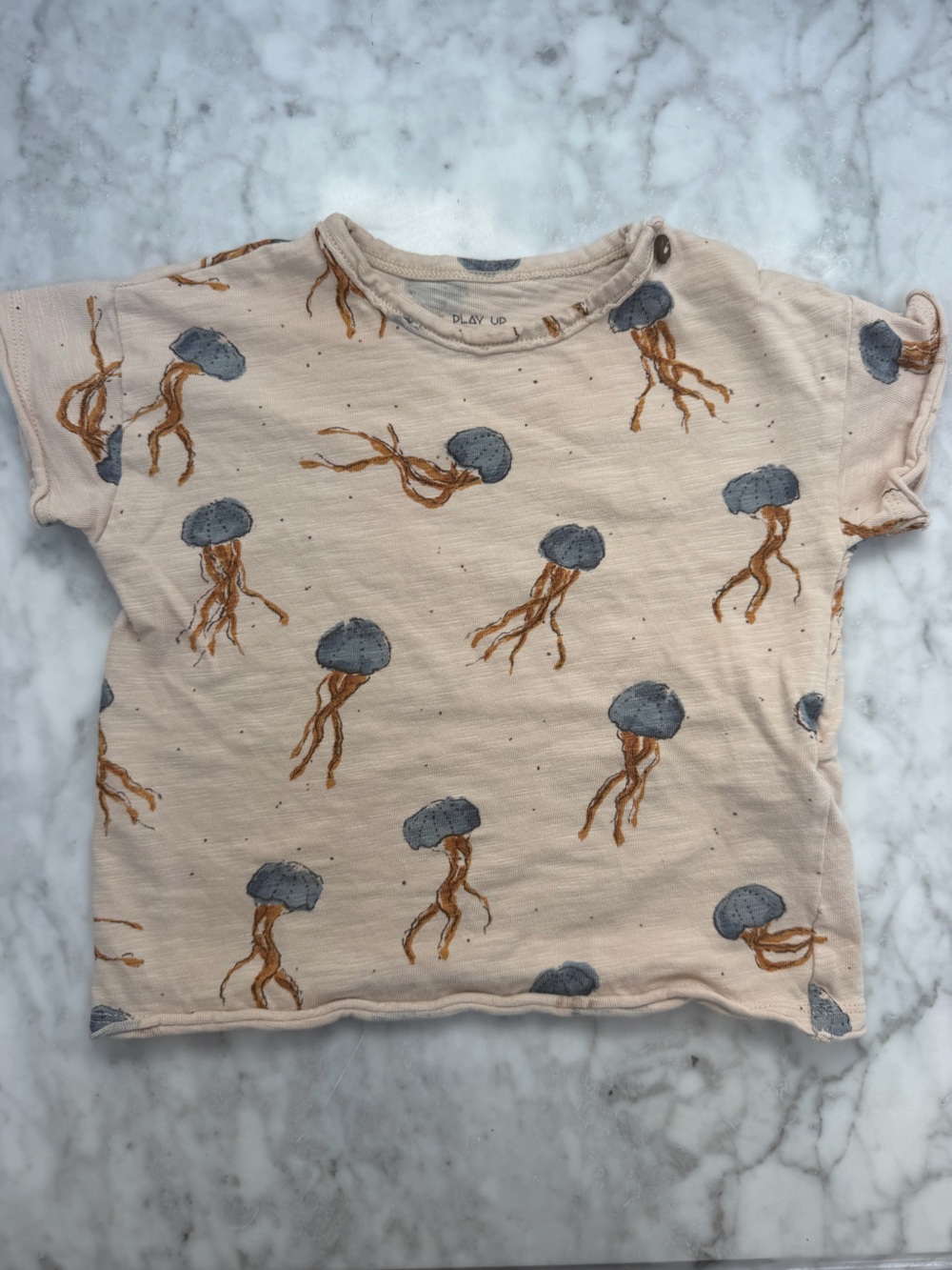 PLAY UP 12M Jellyfish Print Short Sleeve Top - Cream and Blue